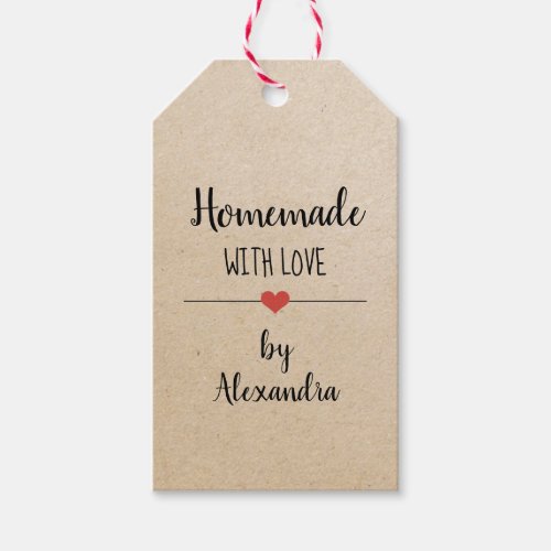 Homemade with love kraft script name gift tags