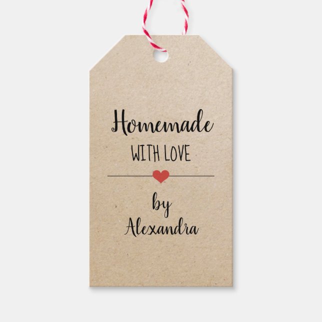 Homemade with love kraft script name gift tags (Front)