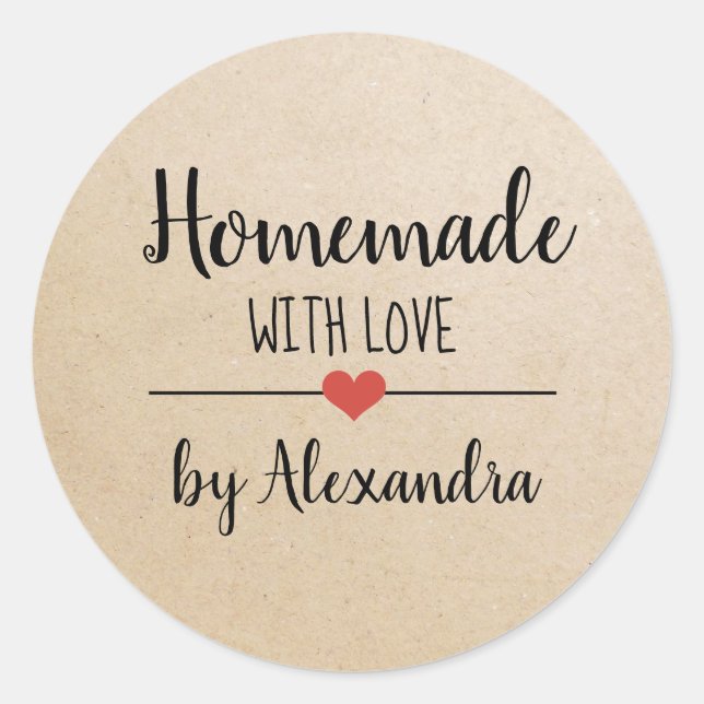 Homemade with love kraft script personalized classic round sticker (Front)