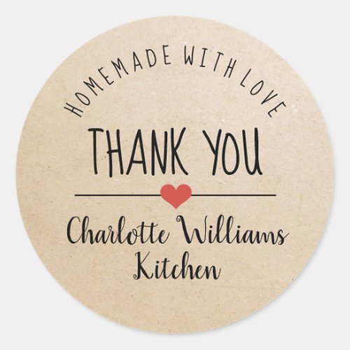 Homemade with love kraft thank you classic round s classic round sticker