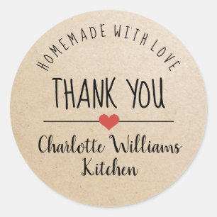 Homemade with love kraft thank you classic round s sticker