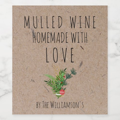 Homemade with Love Mulled Wine  Kraft Paper  Label