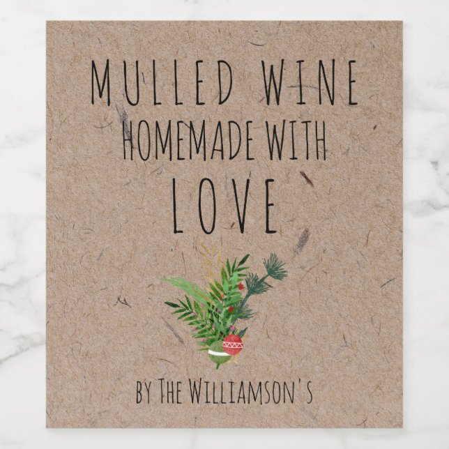 Homemade with Love Mulled Wine  Kraft Paper  Label (Single Label)