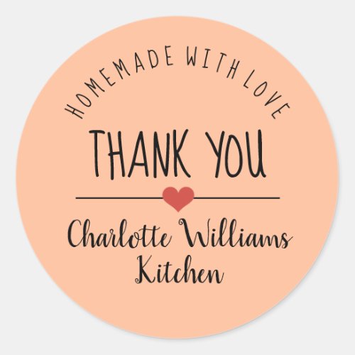 Homemade with love orange thank you classic round sticker