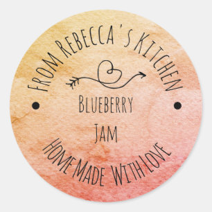 Homemade with Love orange watercolor Jam Canning Classic Round Sticker