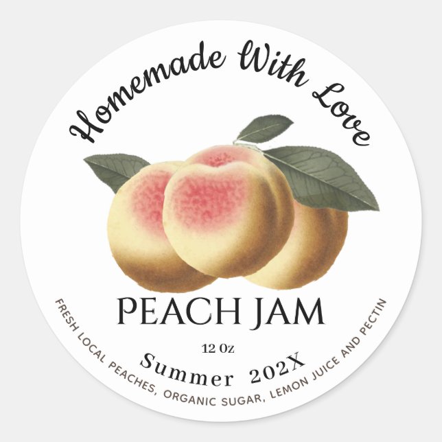 Homemade With Love Peach Jam Summer 202X Classic C Classic Round Sticker (Front)