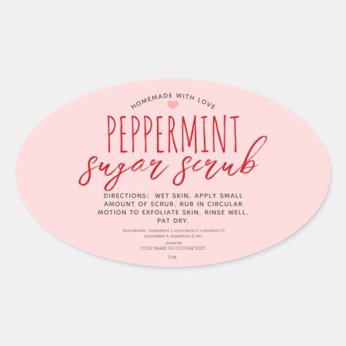 Homemade With Love Peppermint Sugar Scrub Custom Oval Sticker