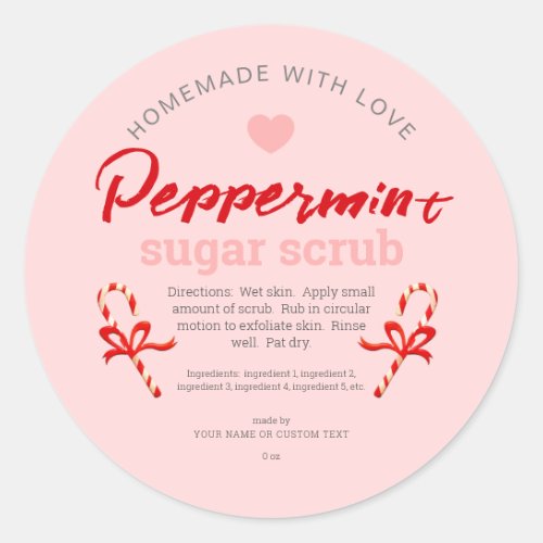 Homemade With Love Peppermint Sugar Scrub Editable Classic Round Sticker