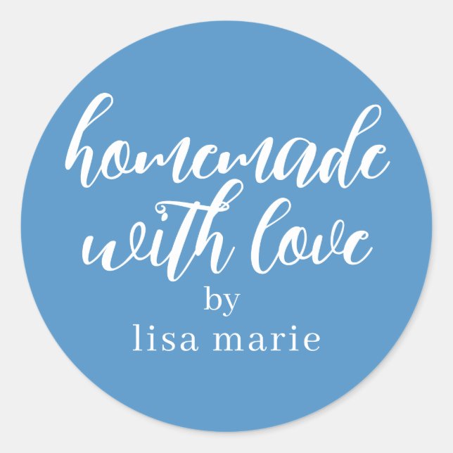 Homemade with Love Personalized Azure Blue Gift Classic Round Sticker (Front)