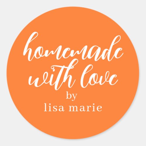 Homemade with Love Personalized Bright Orange Gift Classic Round Sticker