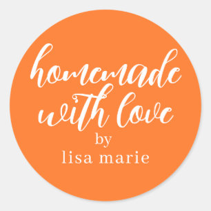 Homemade with Love Personalized Bright Orange Gift Classic Round Sticker