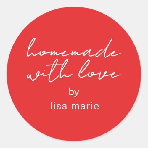 Homemade with Love Personalized Bright Red Gift Classic Round Sticker