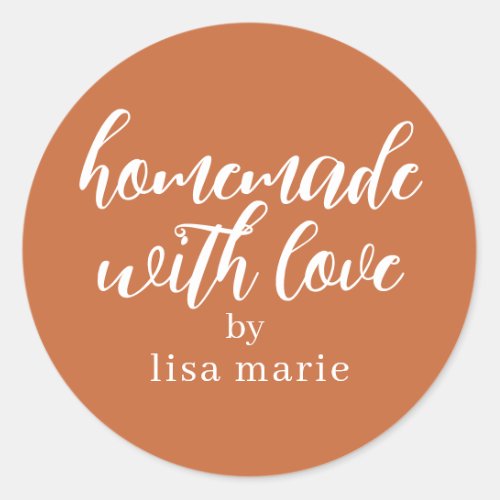 Homemade with Love Personalized Burnt Orange Gift Classic Round Sticker