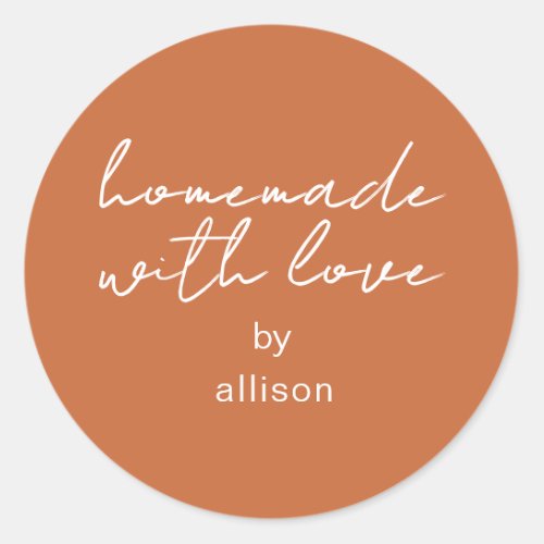 Homemade with Love Personalized Burnt Orange Gift Classic Round Sticker