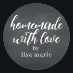Homemade with Love Personalized Chalkboard Gift Classic Round Sticker<br><div class="desc">Rustic and modern personalized homemade with love sticker feautures stylish handwritten script calligraphy on a chalkboard background. Perfect for all your homemade gifts! Simply add your name to the label. Exclusively designed for you by Happy Dolphin Studio!</div>