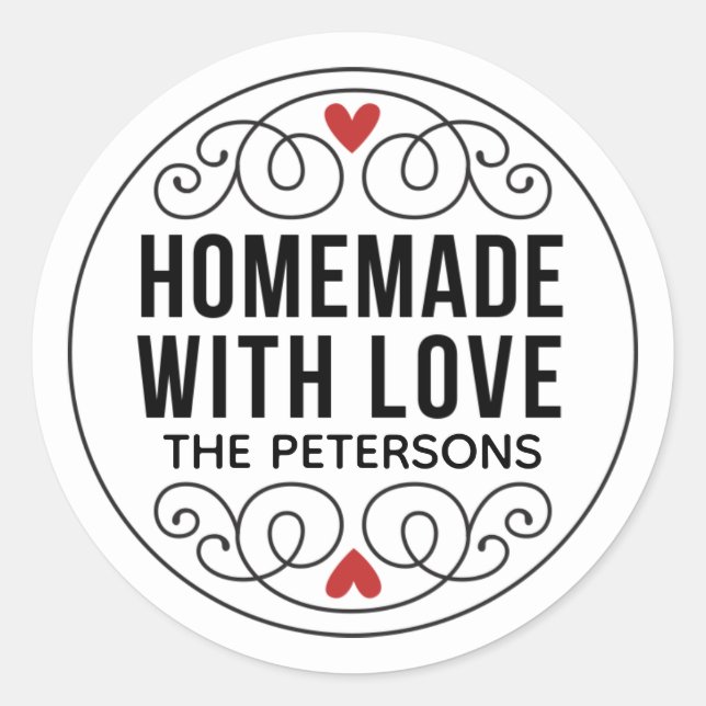 Homemade With Love Personalized Classic Round Sticker (Front)