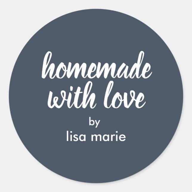 Homemade with Love Personalized Dark Blue Gift  Classic Round Sticker (Front)