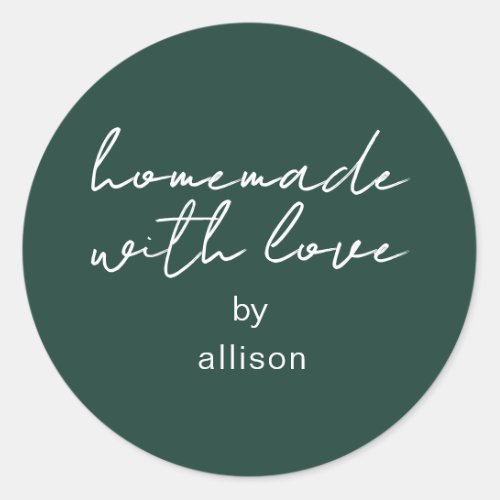 Homemade with Love Personalized Dark Green Gift Classic Round Sticker