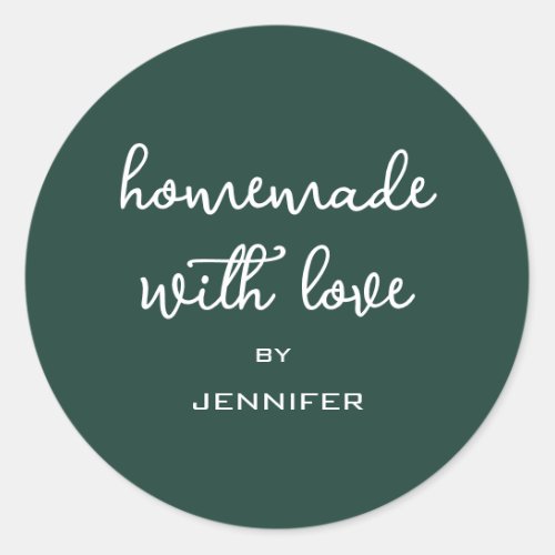 Homemade with Love Personalized Dark Green Gift Classic Round Sticker