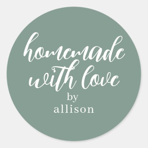 Homemade with Love Personalized Dusty Green Gift Classic Round Sticker