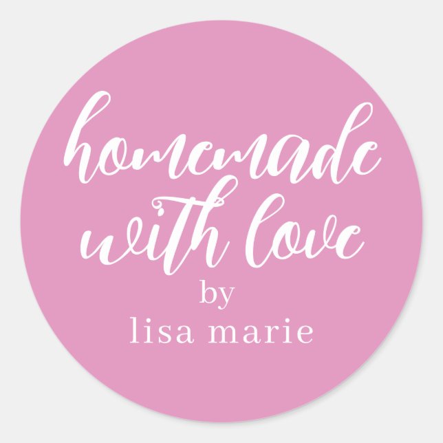 Homemade with Love Personalized Fuchsia Pink Gift Classic Round Sticker (Front)