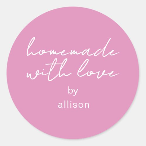 Homemade with Love Personalized Fuchsia Pink Gift Classic Round Sticker