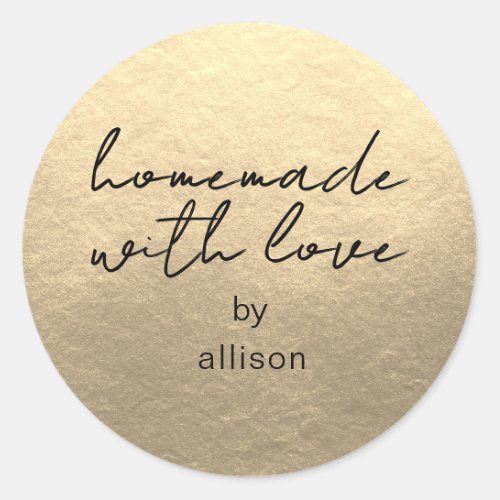 Homemade with Love Personalized Gold Gift Classic Round Sticker