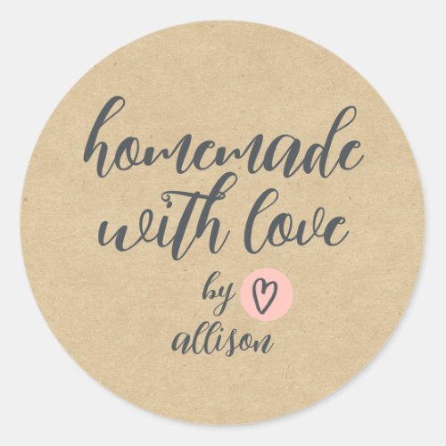 Homemade with Love Personalized Kraft Paper Classic Round Sticker