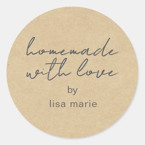Homemade with Love Personalized Kraft Paper Gift Classic Round Sticker