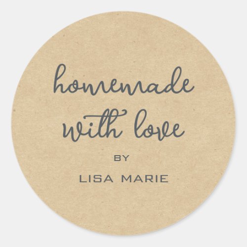 Homemade with Love Personalized Kraft Paper Gift Classic Round Sticker