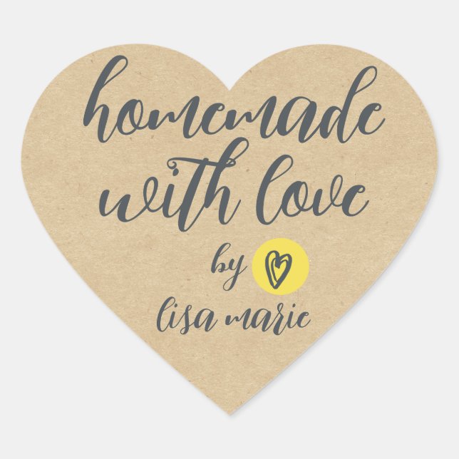 Homemade with Love Personalized Kraft Paper Heart  Heart Sticker (Front)
