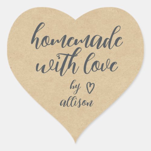 Homemade with Love Personalized Kraft Paper  Heart Sticker