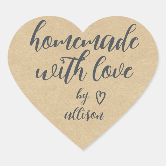 Homemade with Love Personalized Kraft Paper  Heart Sticker (Front)
