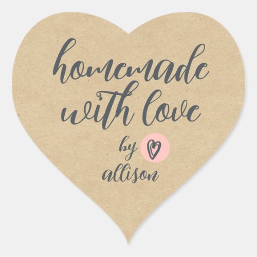 Homemade with Love Personalized Kraft Paper Heart Sticker