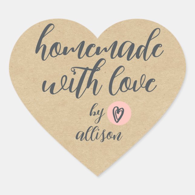 Homemade with Love Personalized Kraft Paper Heart Sticker (Front)