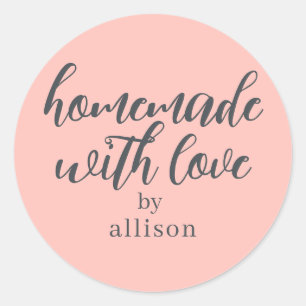 Homemade with Love Personalized Pastel Pink Gift Classic Round Sticker