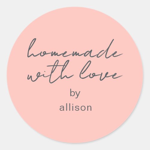 Homemade with Love Personalized Pastel Pink Gift Classic Round Sticker