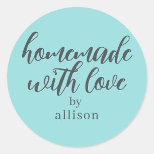 Homemade with Love Personalized Turquoise Gift Classic Round Sticker