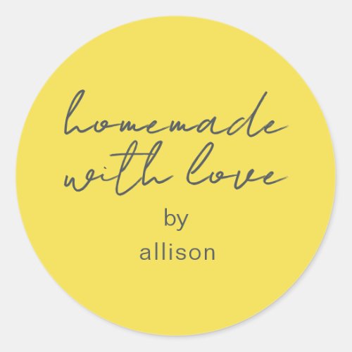 Homemade with Love Personalized Yellow Gift Classic Round Sticker