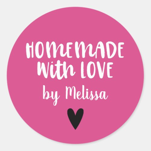 Homemade With Love Pink Classic Round Sticker