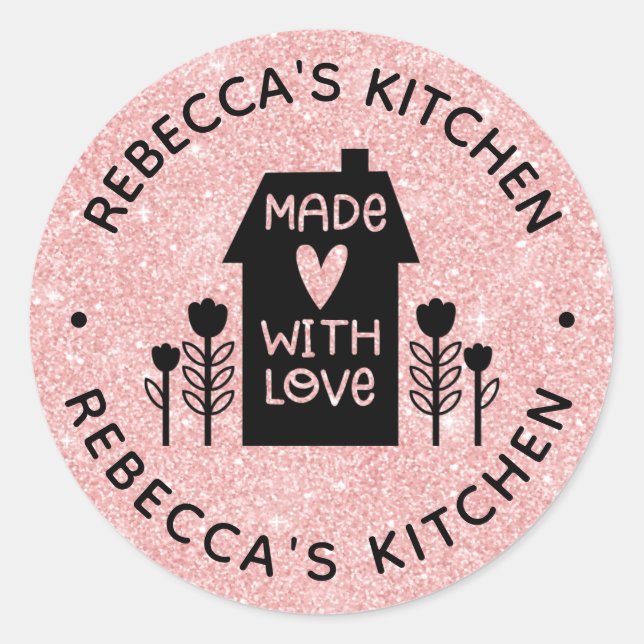 Homemade With Love Pink Classic Round Sticker (Front)