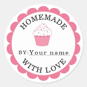 Homemade with love pink cupcake classic round sticker