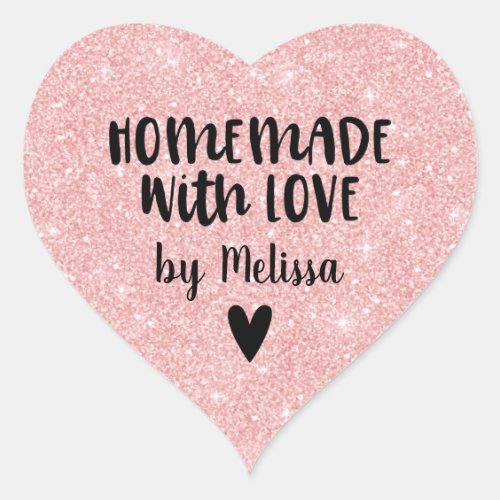 Homemade With Love Pink Glitter Heart Sticker