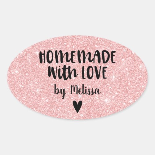 Homemade With Love Pink Glitter Heart Sticker