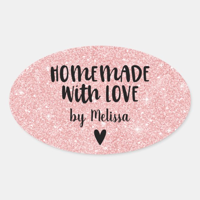 Homemade With Love Pink Glitter Heart Sticker (Front)