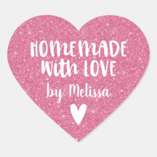 Homemade With Love Pink Glitter Heart Sticker