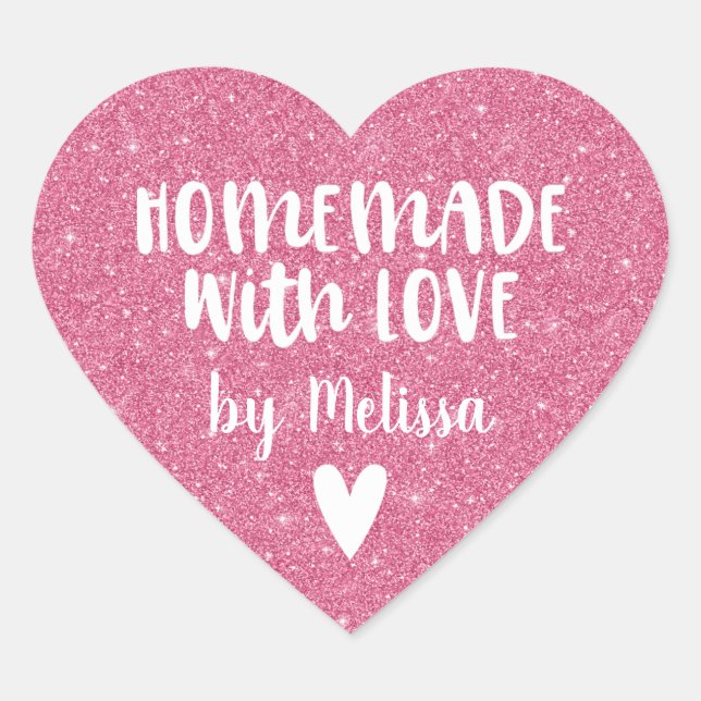 Homemade With Love Pink Glitter Heart Sticker (Front)