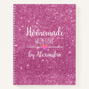 Homemade with love pink glitter recipe notebook