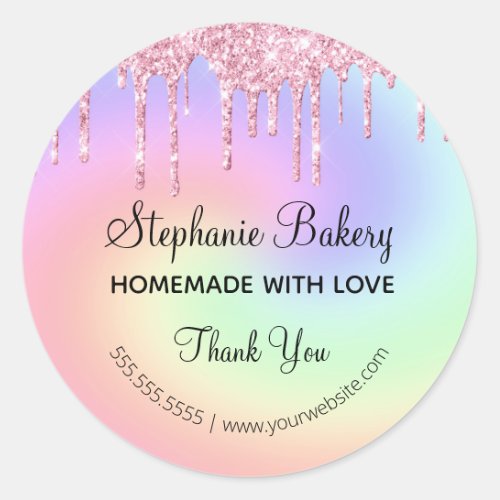 Homemade with Love Pink Glitter  Thank you Classic Round Sticker