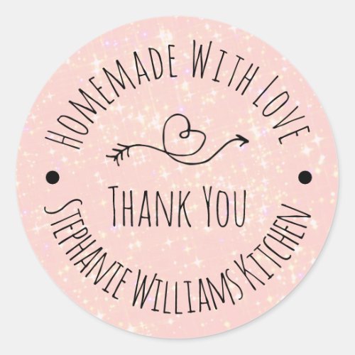 Homemade with Love   Pink Glitter Thank You Classic Round Sticker